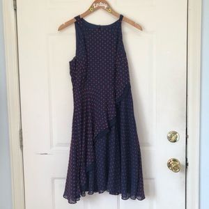 Anthropologie Navy and Dress Poke-a-dot dress.